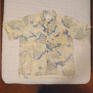 VTG 80s Vintage Speedo AOP Allover Print Map Nautical Button Down Surf Skate